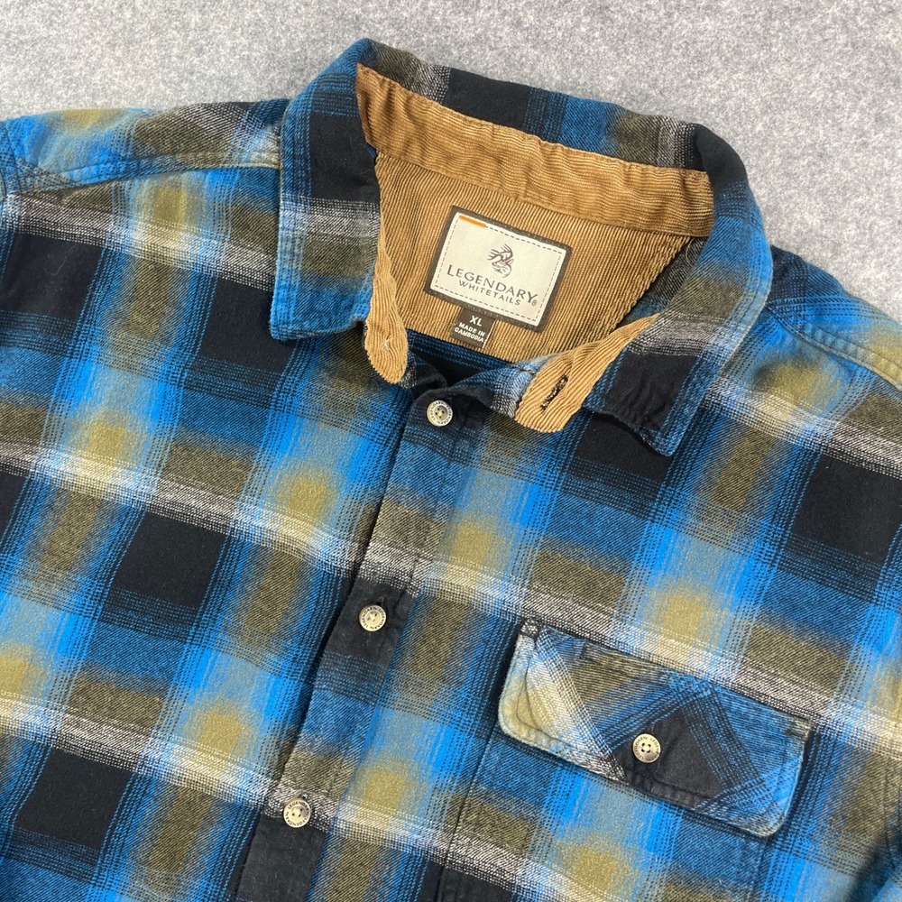 Legendary Whitetails Mens Button Down Shirt XL Blue Plaid Long Sleeve Buck